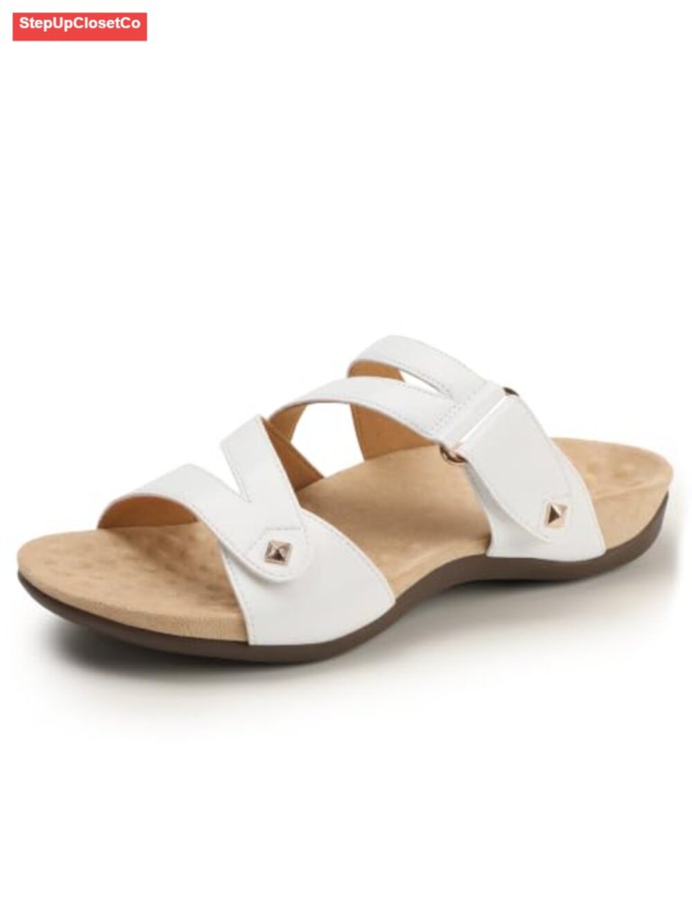 Double Strap Arch Support Slide Sandals Open Toe Cushioned Footbed Slip On